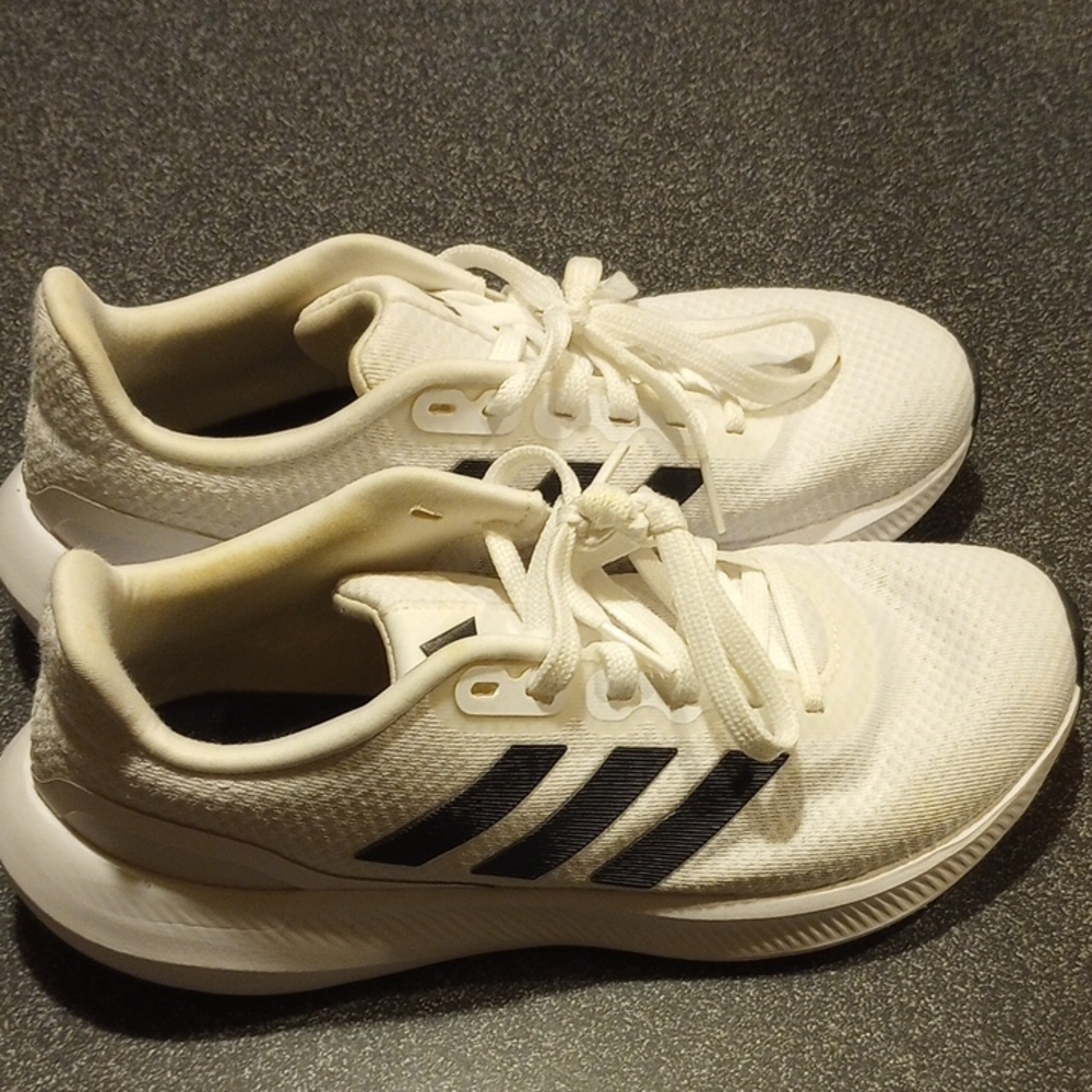 Adidas White Mesh Sneakers with Black Stripes